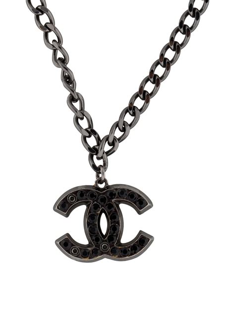 black chanel pendant|genuine Chanel necklace.